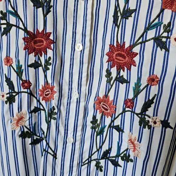 EUC LIKE NEW TERRE BLUE 100% LYOCELL STRIPED EMBROIDERED BUTTON DOWN DRESS SZ L - Picture 10 of 16